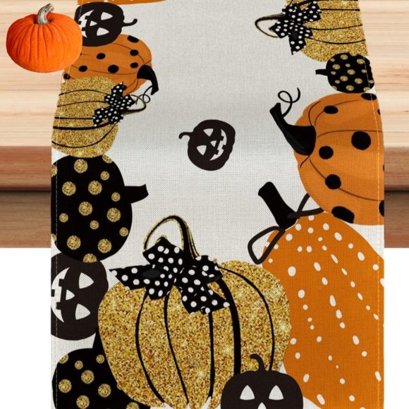 Pumpkin Table Runner Decorative Cloth Halloween Party Decoration Fall Home Decor - Picture 1 of 12